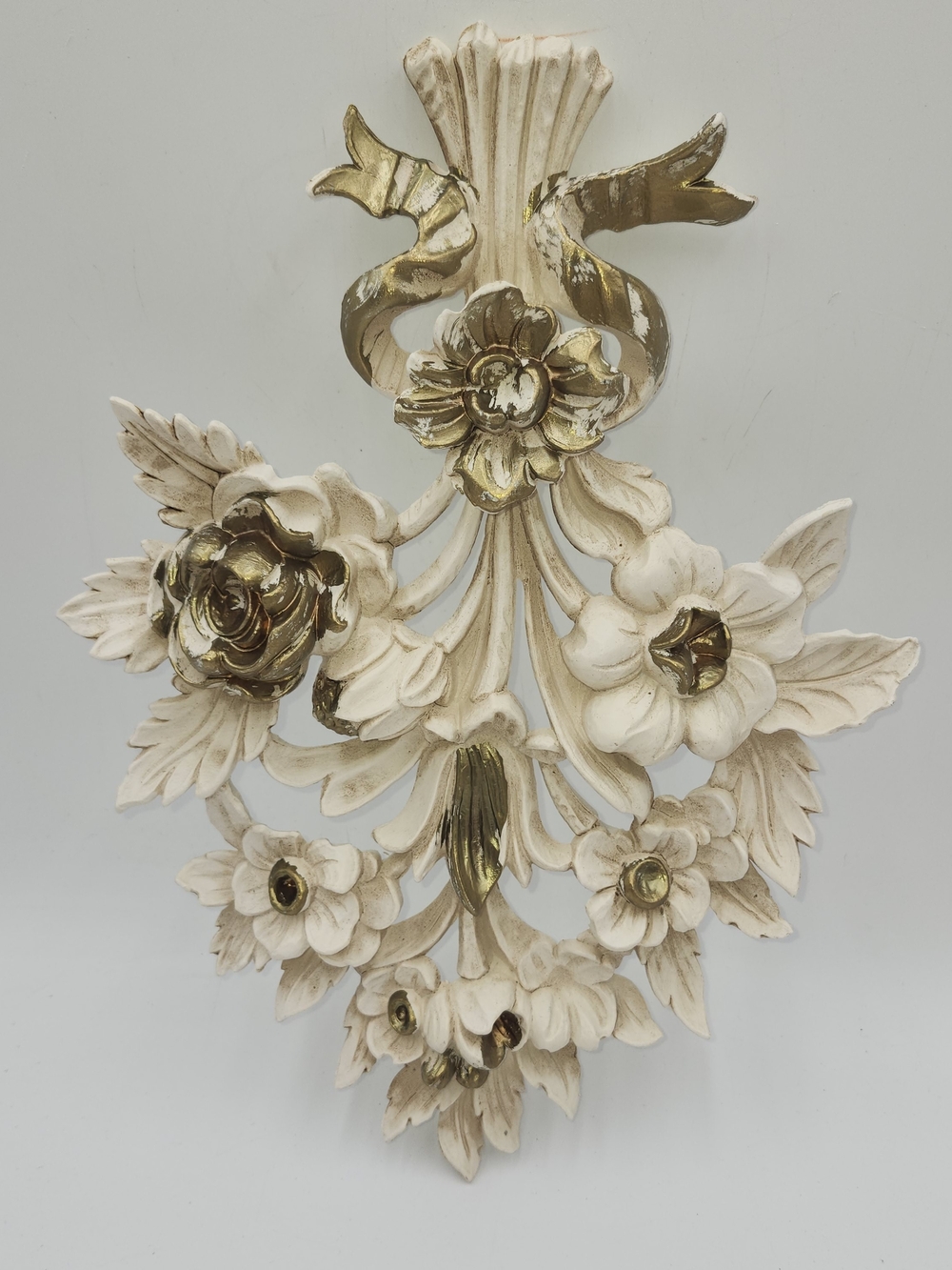 Vintage Italian Florentine Plaque Wall Art Gold Gilt Euromarchi Flowers Floral